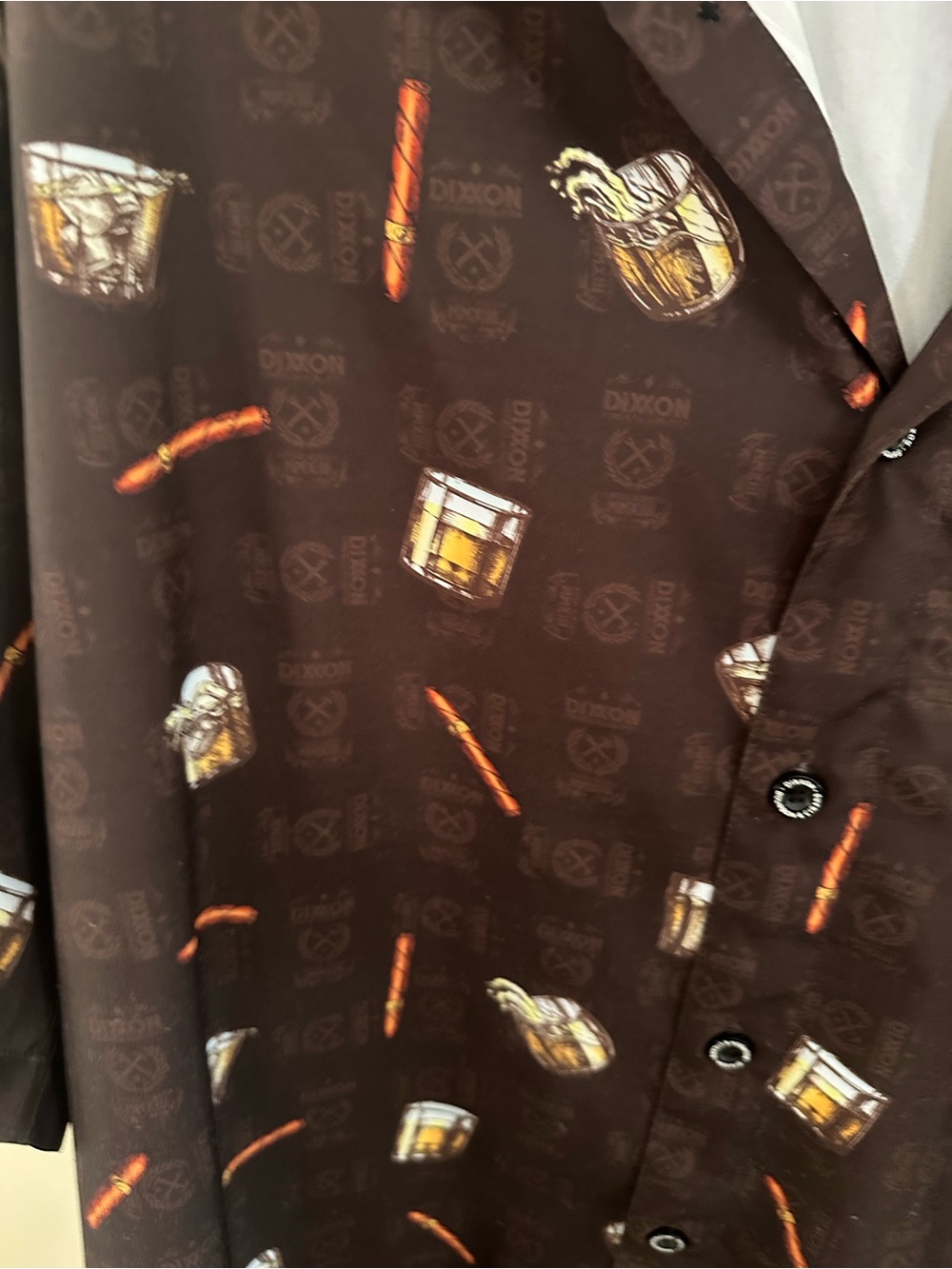 DIXXON Brown Short Sleeve Party Shirt with Whiskey & Cigar Print - Picture 3 of 4